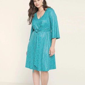 NWOT Eloquii Teal Leopard Print Faux Wrap Waist Dress S 14